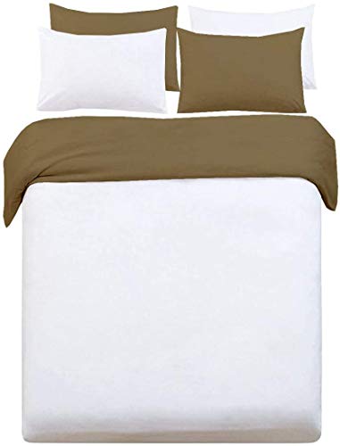 Reversible 5 Piece - Duvet Cover Sets, 100% Egyptian Cotton, 400 Thread Count, Comfortable Breathable Soft, 1 Duvet Cover with 4 Pillow Cover (White & Taupe, Double Size)