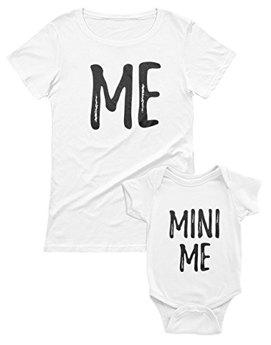 Ropa Mama y Bebe Iguales - Me and Mini Me - Set Camiseta Madre y Body Manga Corta Bebé Blanco Large/Bebé Blanco 9-12 Mes