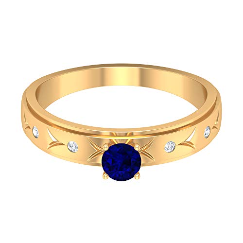 Rosec Jewels 14 quilates oro amarillo redonda round-brilliant-shape H-I Blue Diamond Blue Sapphire