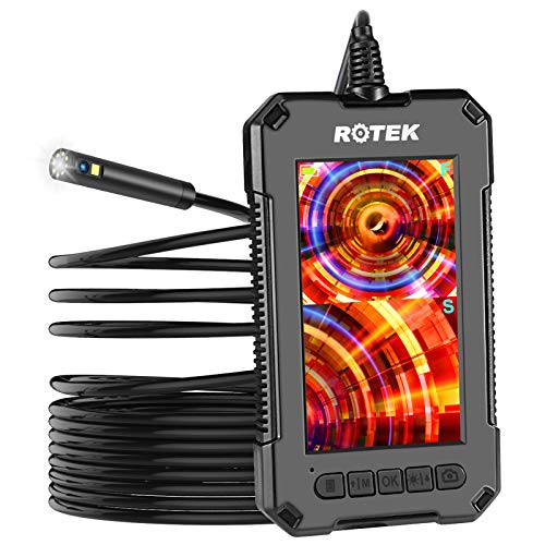 Rotek Endoscopio Industrial, Cámara de inspección HD 1080P Boroscopio Digital de Doble Lente IP68 Cámara Serpiente Impermeable con batería de 2600 mAh-5 Metros; 8 Luces LED Tarjeta de 32 GB TF