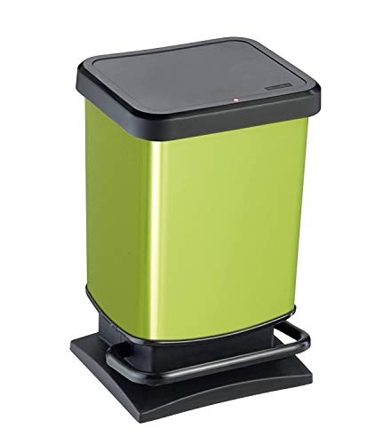 Rotho Paso, Cubo de basura de 20l con pedal y tapa, Plástico PP sin BPA, verde, metálico, 20l 29.3 x 26.6 x 45.7 cm