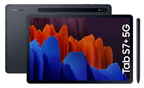 Samsung Galaxy Tab S7+ - Tablet de 12.4" QHD (5G, Procesador Qualcomm Snapdragon 865 Plus, RAM de 6GB, Almacenamiento de 128GB, Android 10, S Pen incluido) - Color Negro [Versión española]