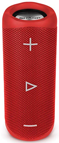 Sharp GX-BT280(RD) - Altavoz Bluetooth portátil 20 W estéreo, DSP, bajos profundos, hasta 12 Hotas, recargable, impermeable IP56, micrófono llamadas, con Voice Assistant, rojo
