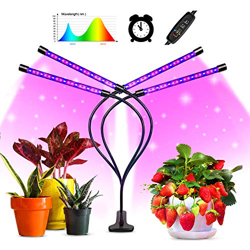 shenkey Lámpara de Plantas,temporización de Cuatro Cabezales 80 Luces de Cultivo de Plantas LED para Plantas de Interior con Espectro Rojo Azul,Cuello de Cisne Ajustable,10 Niveles Regulables