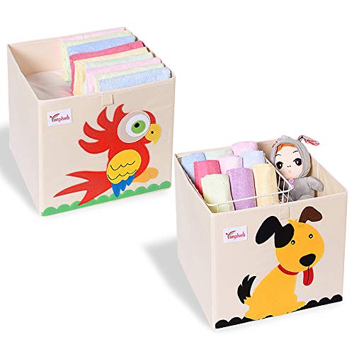 SITAKE Conjunto de 2 Caja de Almacenamiento para Niños -33 * 33 * 33cm Caja de Juguetes y Almacenamiento - Caja y Armario Organizador para niños (Perros & Loros)