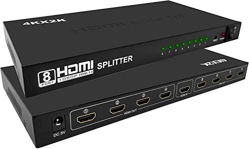 Splitter HDMI 1 en 8 salidas, divisor HDMI de alta calidad Ultra HD 4K 60HZ 1x8 de alta resolución hasta 4Kx2K y 3D, soporta control EDID y HDCP – Adaptador incluido