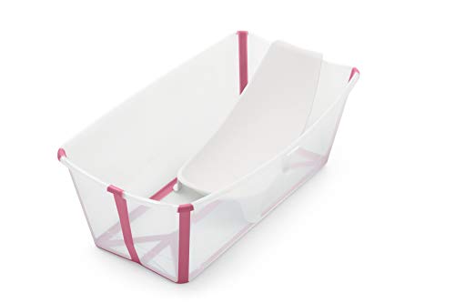STOKKE® Flexi Bath® - Bañera bebé plegable con asiento para recién nacidos │ Piscina portátil para niños hasta los 4 años - Color: Transparent Pink