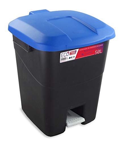 Tayg Contenedor de residuos 50 litros con Pedal, Base Negra y Tapa Azul, 430022