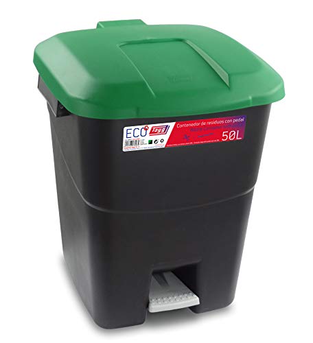 Tayg Tapa Verde Contenedor de residuos 50 litros con Pedal, Base Negra