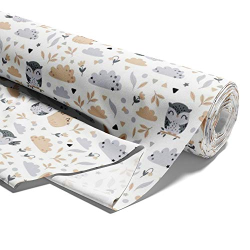 Tela algodón con estrellas, por metros, tejido de algodón 100%, tejido para coser, tejido algodón único, certificado Öko-Tex Standard 100 (Búhos, 100 cm)
