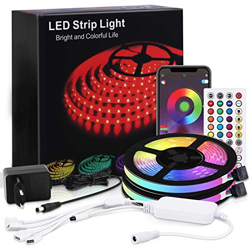 Tiras de LED RGB MMcRRx 20m, Luces LED RGB 5050, Luces LED con control remoto APP, Controlador Bluetooth Sincronizar mulitiColor regulable, Tira de LED para dormitorio, fiesta, cocina.