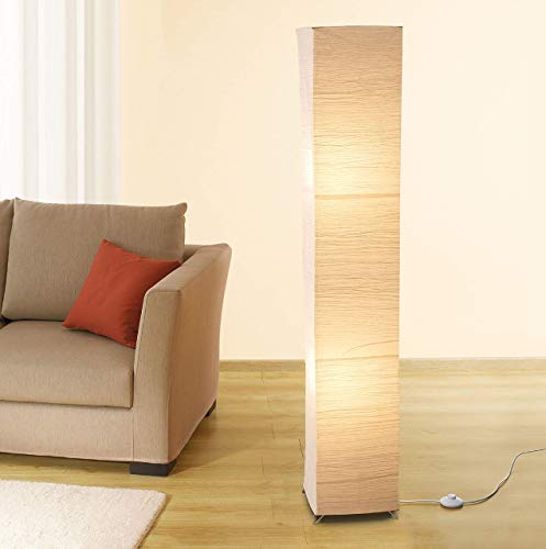 Trango Lámpara de pie"Oslo" lámpara de diseño moderno de papel de arroz en cuadrado con pantalla beige TG1213 lámpara de pie lámpara decorativa de salón de 125 cm de altura