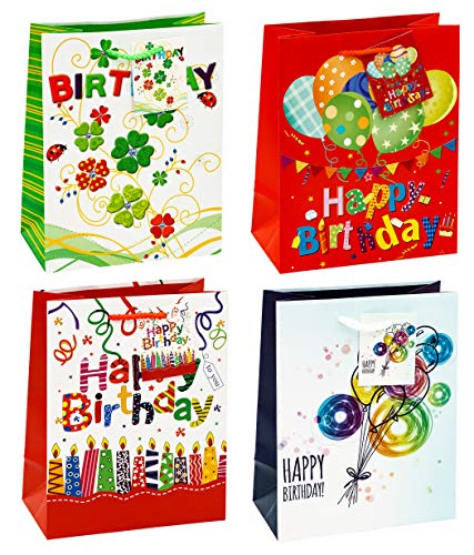 TSI 83015 - Bolsas de regalo (tamaño mediano, 18 x 10 x 23 cm, 12 unidades), diseño con texto"Happy Birthday"