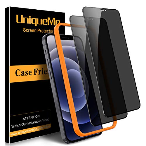 UniqueMe compatible con iPhone 12 / iPhone 12 Pro（6.1 inch) [2 Pack] Privacidad Protector de Pantalla, [Cobertura máxima][Sensible al tacto] HD Cristal Vidrio Templado
