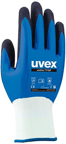 Uvex Unilite 7710F - Guantes de trabajo (3 pares, EN 388, talla M), color azul y negro