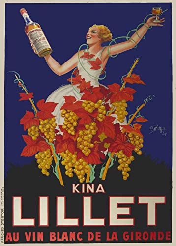 Vintage Cervezas, vinos y licores Kina LILLET de Vino, París, Francia c1937 250 g/m2, A3 Satinado, diseño Art Deco Póster