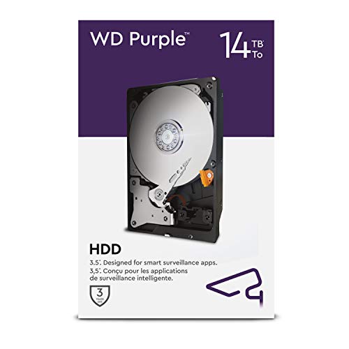 WD Purple 14 TB - Disco duro interno para videovigilancia de 3,5" - AllFrame AI - 360 TB/año, caché de 512 MB, clase de 7200 r. p. m.