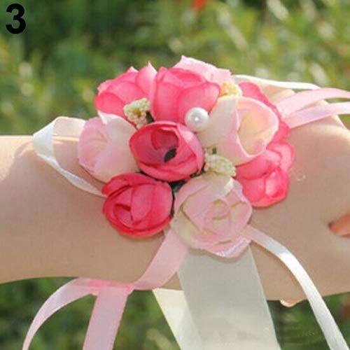 weichuang Pulsera de flores para dama de honor y hermanas, flores artificiales de novia, para bodas, bailes de graduación, decoración de bodas (color: rosa)