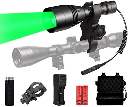 Windfire Kit de linterna de caza profesional, linterna LED de caza con luz verde, 350 yards, luz roja, 5 modos, presostato, montaje [Clase de eficiencia energética A]
