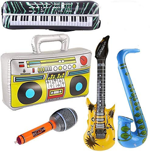 Yojoloin 5 UNIDS Inflables Guitarra Saxofón Micrófono Boom Box Instrumentos Musicales Accesorios para Fiesta Suministros Favores de Fiesta Globos Random Color (5 PCS)