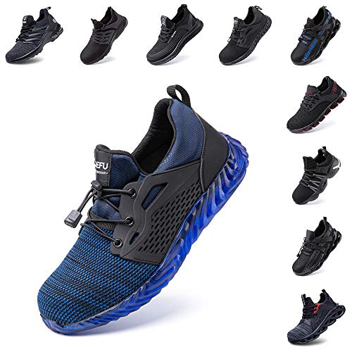 Zapatos de Seguridad Hombre Mujer Zapatillas de Trabajo con Punta de Acero Ligeros Calzado de Industrial y Deportivos Sneaker Negro Azul Gris Número 36-48 EU Azul 47