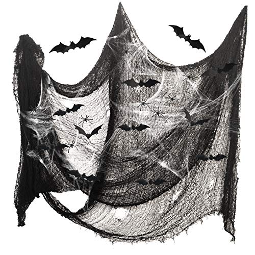 ZERHOK Chimenea Tela decoración 100g telaraña elástica con 20pcs arañas plásticas 12pcs 3D murciélago para adornar Halloween de Fiesta casa Haunted House Club a Crear un Ambiente espelunante