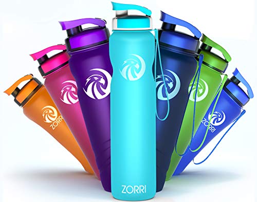 ZORRI Botella de agua de 1 litro/600 ml/800 ml/1,2 litros, sin BPA, ecológica, botella de agua a prueba de fugas de Tritan, para deportes, niños, escuela, gimnasio, fitness, bicicleta