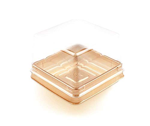 ZYMY - 50 cajas de plástico compuestas de base y cúpula transparente para magdalenas, galletas o muffins, ideales para obsequios de boda y cumpleaños 100 g de oro.