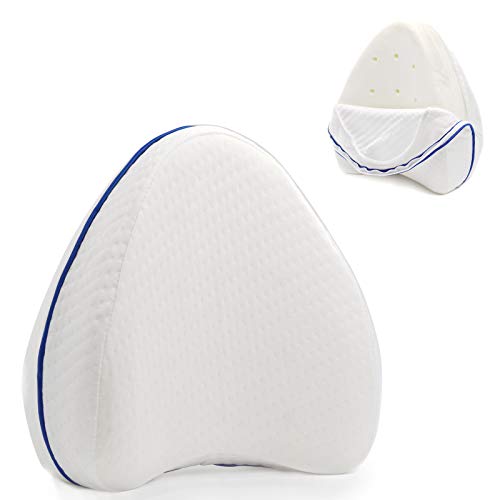 Almohada para rodillas para dormir, Leg Pillow Memory Foam con funda 100 % algodón para piernas cansadas y doloridas, lavable, cubierta, 25 × 15 × 25 cm, color blanco