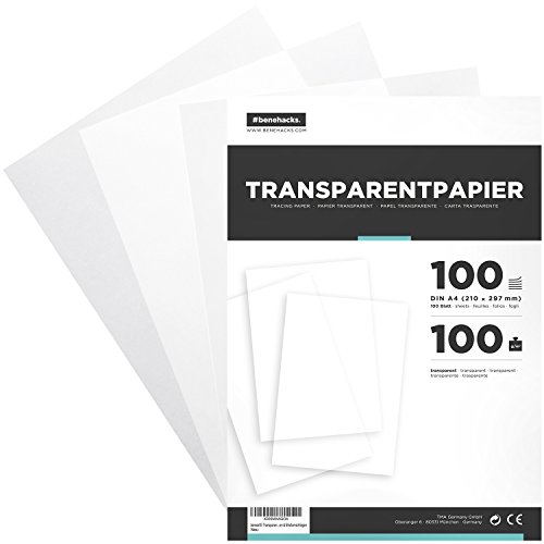 #benehacks papel transparente DIN A4, 100 hojas, calidad superior 100 gsm - papel artesanal - color blanco - imprimible
