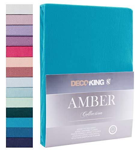 Decoking - Sábana bajera ajustable de 100 % algodón, White Amber Collection, algodón, cián, 80x200 - 90x200 Amber