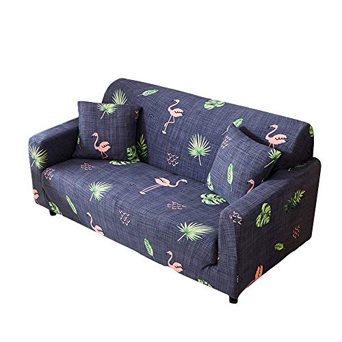Funda para sofá con diseño moderno de 1/2/3/4 plazas, antideslizante, funda elástica para sofá y protector para mascotas, lona, Flamingo, 3-Seater Sofa Length 71-90In + 1pcs Free Pillowcas