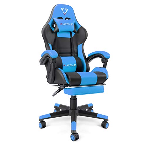 Furgle - silla de oficina de espalda alta y de espalda alta y juegos eléctricos con mecedoras, frenos en la cabeza y soporte en la cintura(negro/azul1)