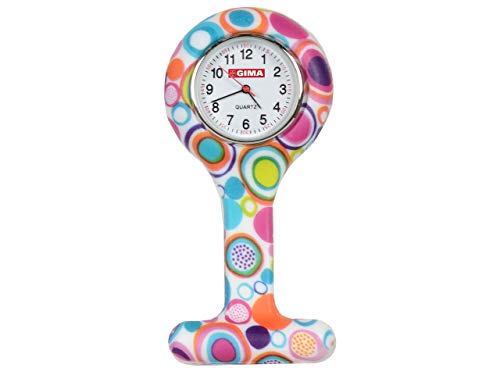 GIMA Ref. 20423 Reloj de Enfermeros de Silicona con imperdible, cuadrante Redondo de 35mm, Largo 85mm, Movimiento japonés, fantasía de Burbujas, duración de la batería 18 Meses