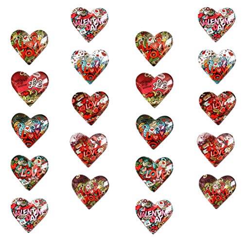 Happyyami 20Pcs Cabujones de Corazón de Cristal Parches de Patrón de Amor de Dibujos Animados Baldosas de Gemas de Tiempo Pegatinas No Calibradas para Colgantes de Camafeo Foto Joyería de