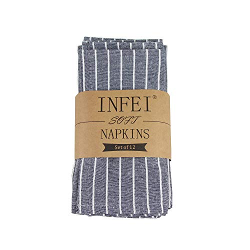 INFEI Servilletas de tela de lino de algodón a rayas blancas suaves – Juego de 12 (40 x 30 cm) – para eventos y uso doméstico (azul marino)