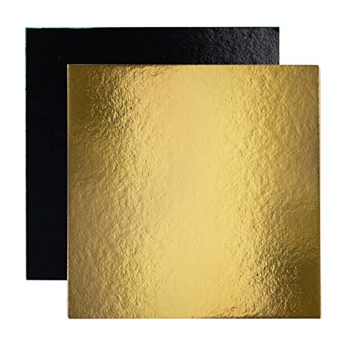 Juego de 10 soportes de pastel cuadrados en cajas de colores, con Tallas de su elección (Dorado / Negro, 20 cm)