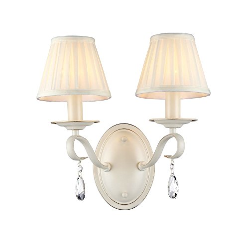 Lámparas de pared lámpara aplique, de metal de color beige, pantalla de tela blanca, bombilla no incl, 2x E14 40W 220 V -240 V