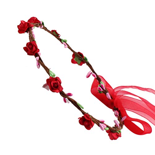 Lurrose Corona de rosas rojas pequeña corona de flores para el cabello corona de flores diadema para boda