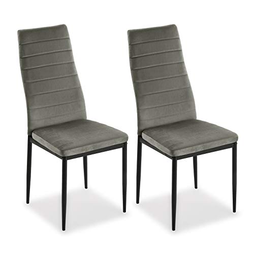 Mimma 21940015 Set de Dos sillas de Comedor de Terciopelo Valentina, Hierro, Gris Claro, 96 x 53 x 43 cm