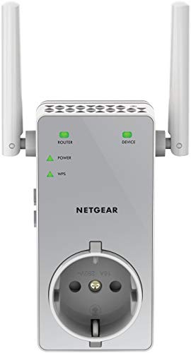 Netgear EX3800 Repetidor WiFi AC750, amplificador WiFi doble banda, toma de enchufe, puerto LAN Gigabit, compatibilidad universal, Gris/Blanco, AC750 + enchufe