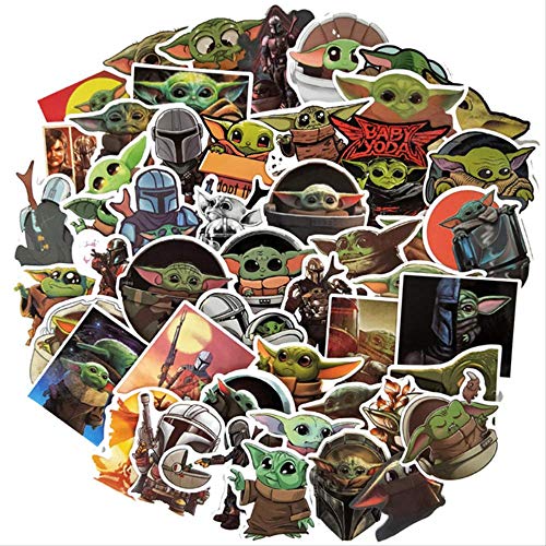 NOBRAND 50 Piezas De Dibujos Animados Star Wars Mandalorian Baby Yoda Toy Sticker Skateboard Maleta Guitarra Equipaje Niños Doodle Sticker (3-7 Cm)
