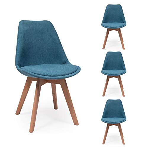 Pack de 4 sillas de Comedor New Day Tela con Asiento pespunteado diseño hexágono (Azul)