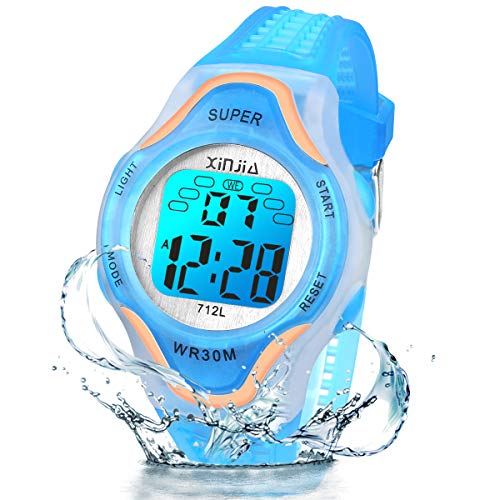 Reloj Digital para niños, 7 Colores, con luz LED, para niños, niñas, Resistente al Agua, Reloj Deportivo Digital para niños (Azul)