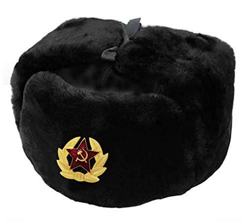 RUSSIAN STORE Gorro negro de lana incluido al ejército ruso original Soviet Ushanka. Negro 56