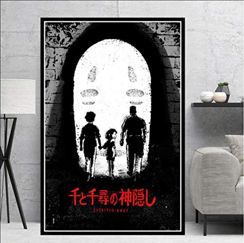 SLFWCLH Pintura en Lienzo de la película El Viaje de Chihiro Hayao Miyazaki Japón Anime póster Impresiones Pared Arte imágenes habitación decoración del hogar sin Marco 40 × 60 cm