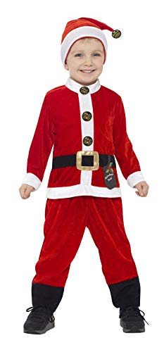Smiffys-21488S Disfraz de Papá Noel para niño pequeño, con Mono y Gorro, Color Rojo y Blanco, S-Edad 4-6 años (Smiffy'S 21488S)