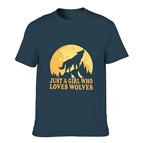 STELULI Camiseta de algodón para hombre con texto en inglés "JUST A Girl Loves Wolves"