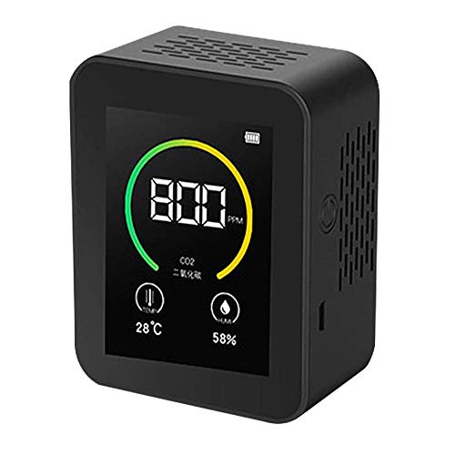 TTLIFE Medidor de calidad del aire, detector de dióxido de carbono de CO2 con indicador de humedad de temperatura,contenido de gas, (negro)