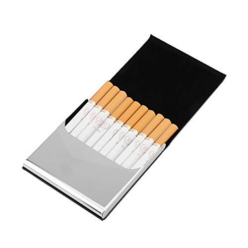 Wifehelper Caja de Cigarrillos Portátil Ultrafino Bolsillo Que Lleva la Caja de Cigarrillos Titular de Cigarrillos PU Cuero Metal Frame 10 Tamaño Regular para Regalo de los Hombres(Negro)